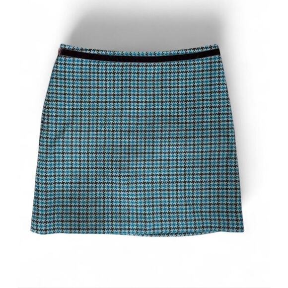Vintage Wool Blend The Limited Blue Brown Plaid Lined Short Skirt Sz 4 30” Waist - Picture 2 of 7